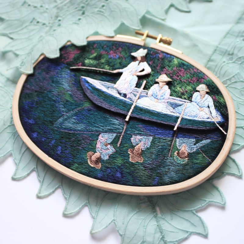 ジヴェルニーでの舟遊びの壁掛け刺繍 | ami embroidery