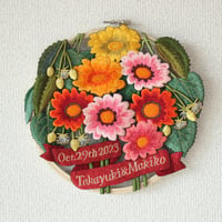 ガザニアと菩提樹のウェディング刺繍リース