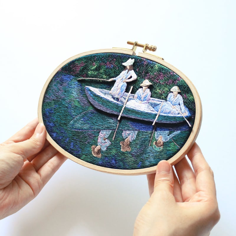 ジヴェルニーでの舟遊びの壁掛け刺繍 | ami embroidery
