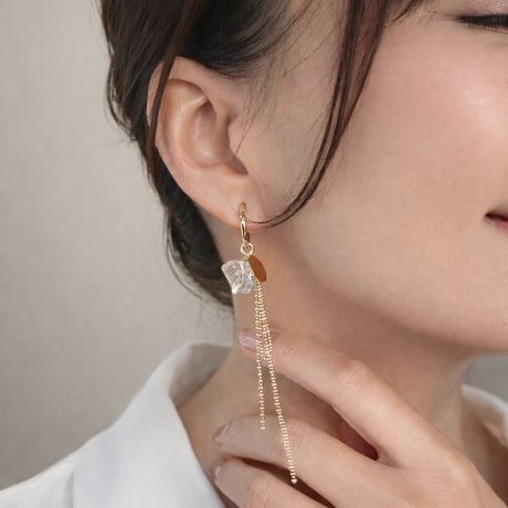 Sea Calm-Sea glass × Gold chain Pierce＆Earring