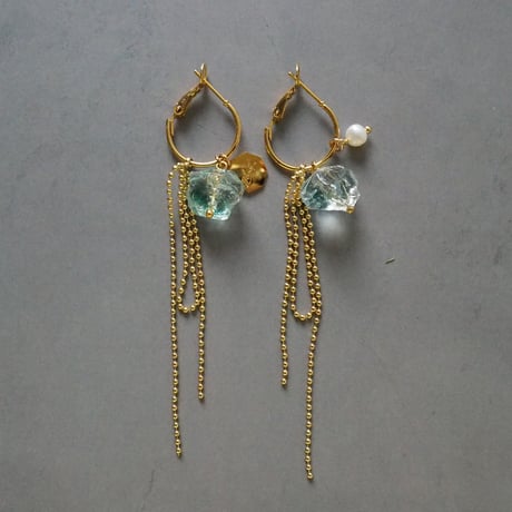 Sea Calm-Sea glass × Gold chain Pierce＆Earring