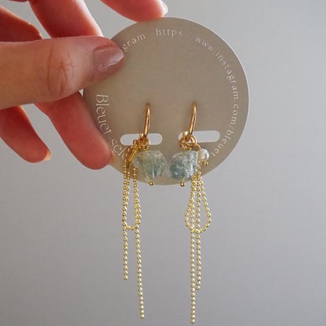 Sea Calm-Sea glass × Gold chain Pierce＆Earring