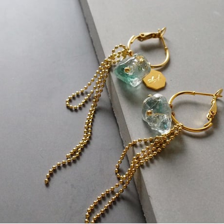 Sea Calm-Sea glass × Gold chain Pierce＆Earring