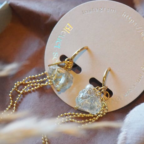 Sea Calm-Sea glass × Gold chain Pierce＆Earring