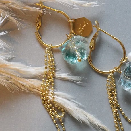 Sea Calm-Sea glass × Gold chain Pierce＆Earring