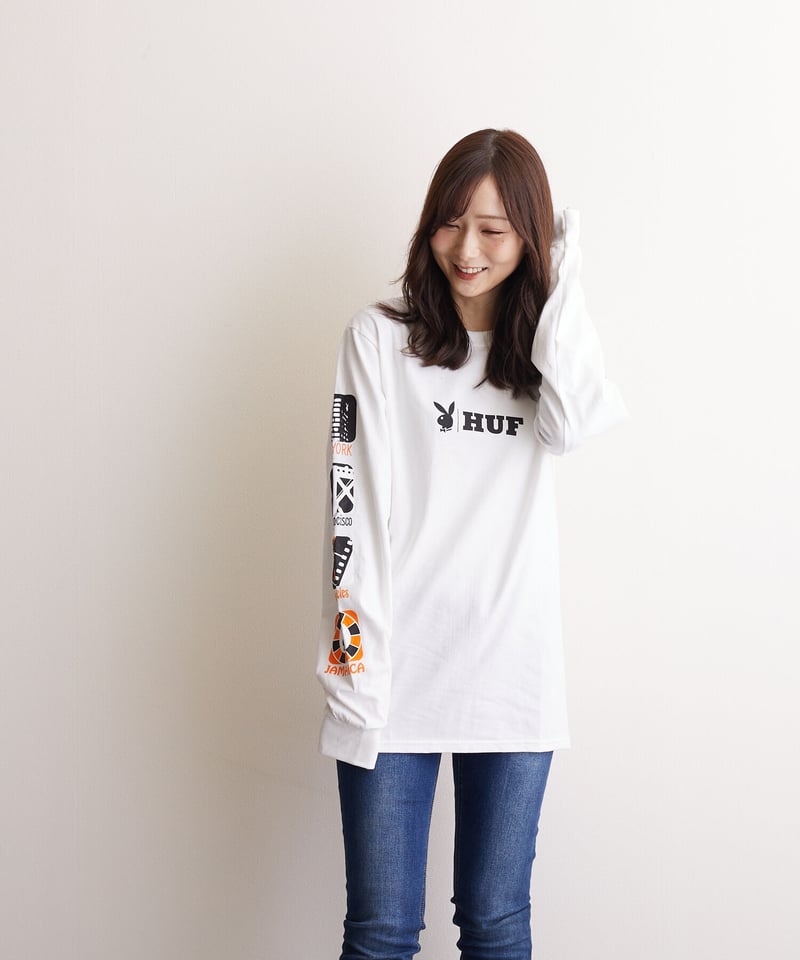 51-10117 ハフ×プレイボーイ袖プリントロンT HUF×PLAYBOY CLUB IN