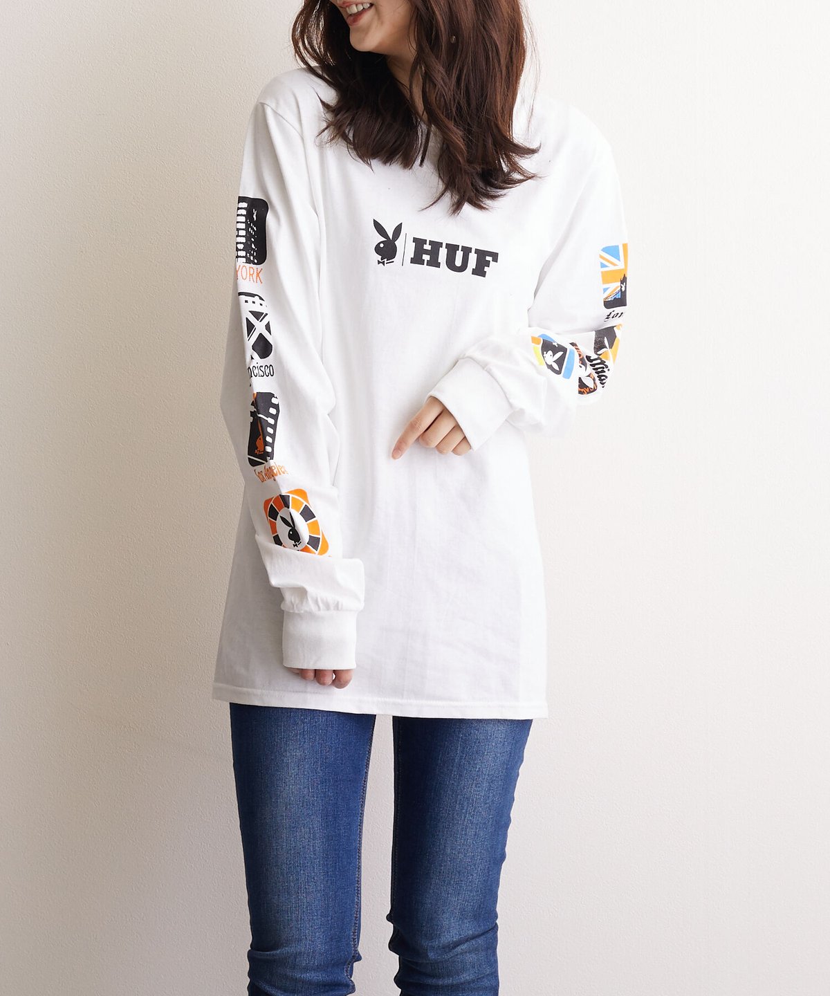 51-10117 ハフ×プレイボーイ袖プリントロンT HUF×PLAYBOY CLUB IN