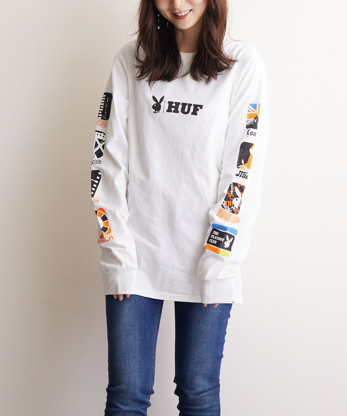 51-10117 ハフ×プレイボーイ袖プリントロンT HUF×PLAYBOY CLUB IN