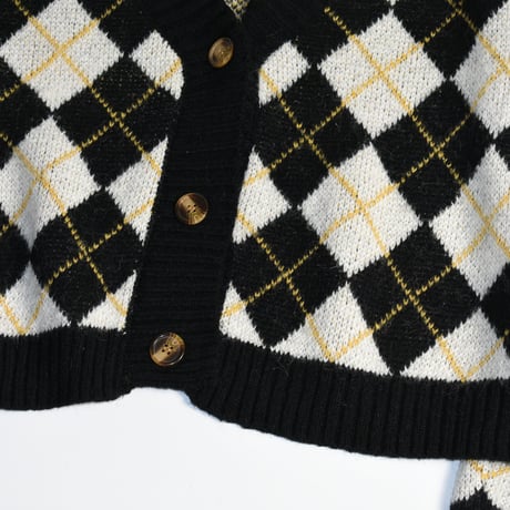 USED ACLYL ARGYLE PLAID SHORT CARDIGAN