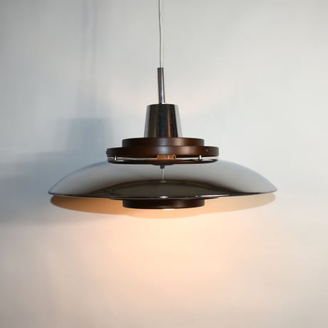 JAPAN USED ALUMINUM & WOOD SHADE PENDANT LAMP