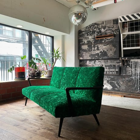 JAPAN VINTAGE 70'S VELOURS SEAT WOODEN 3P SOFA