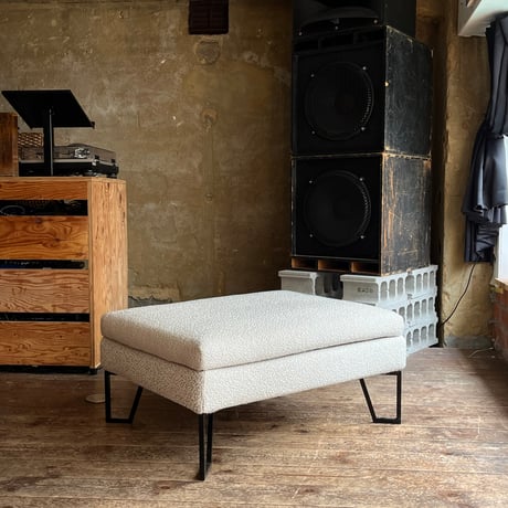 USED IRON LEG FABRIC OTTOMAN