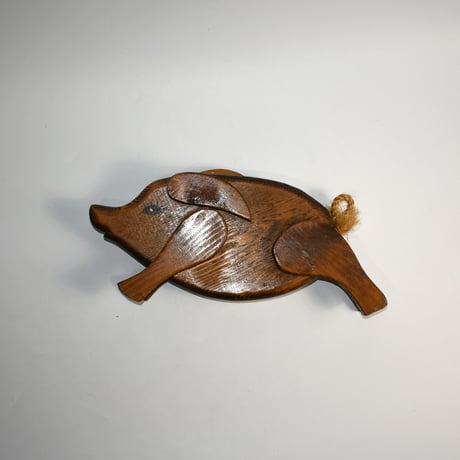 USED WOODEN HANDMADE PIG STATUE
