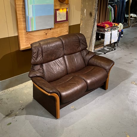 USED “EKORNES / ELDORADO” WOODEN FRAME GENIUS LEATHER 2P SOFA
