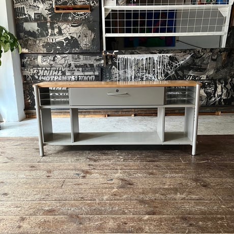 USED “HERMAN MILLER” IRON FRAME WOODEN TOP BOARD SIDEBOARD
