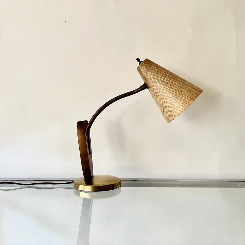 VINTAGE 50-60's FIBERGLASS SHADE WOODEN & METAL