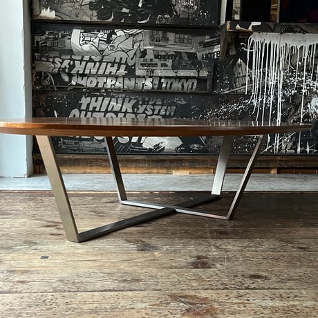 USED WOODEN IRON LEG COFFEE TABLE