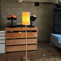 JAPAN USED WOODEN & STAINLESS FRAME FABRIC SHADE FLOOR LAMP