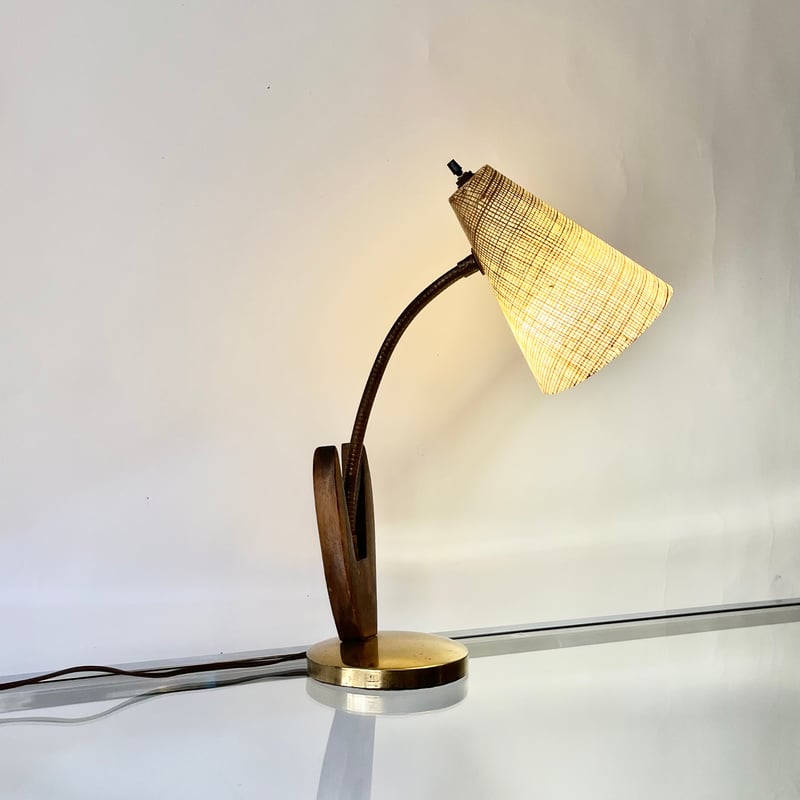 VINTAGE 50-60's FIBERGLASS SHADE WOODEN & METAL