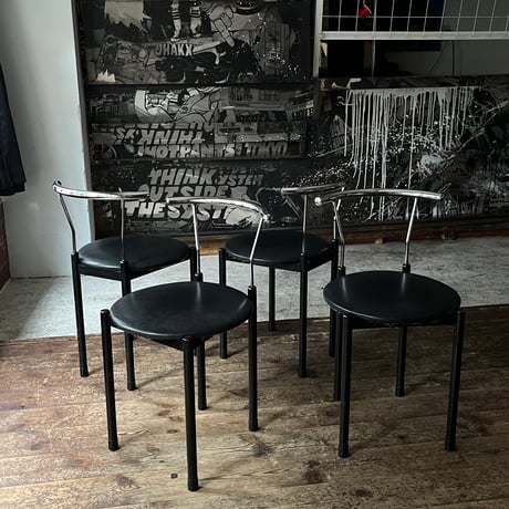 JAPAN USED IRON LEG VINYL LEATHER CHAIR