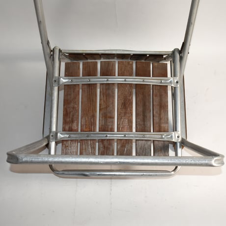 VINTAGE 50's ALUMINUM FLAME WOODEN BEACH CHAIR