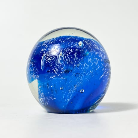 USED GLASS BLUE WAVE BALL FIGURINE
