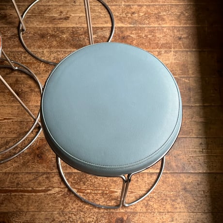 JAPAN USED METAL FRAME VINYL LEATHER STACKING STOOL