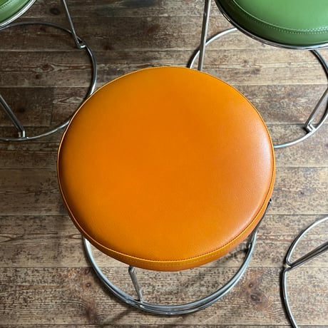 JAPAN USED METAL FRAME VINYL LEATHER STACKING STOOL