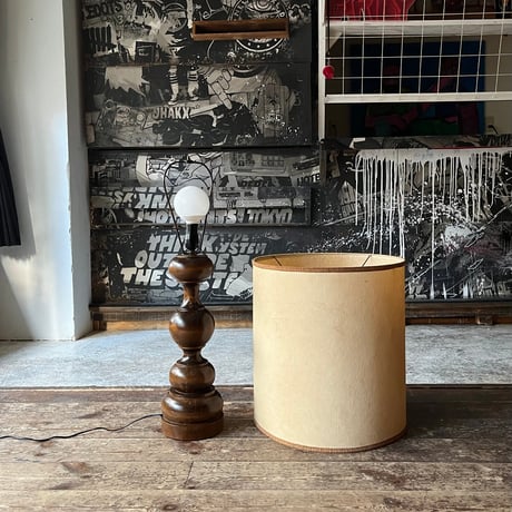 JAPAN USED WOODEN FRAME FABRIC SHADE FLOOR LAMP