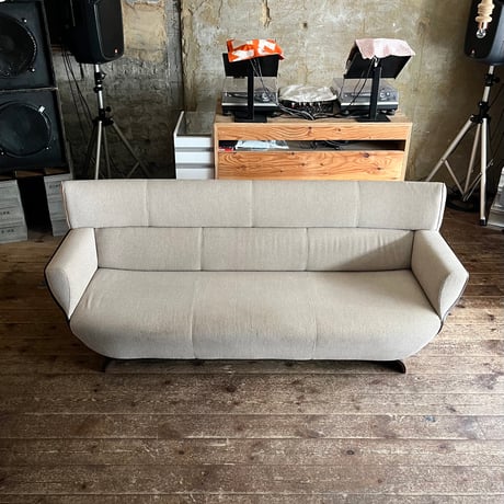 JAPAN USED “FUJI FURNITURE / TAPIO” WALNUT FRAME FABRIC 3P SOFA