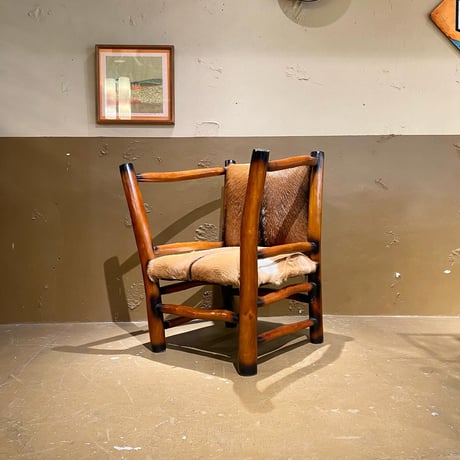 USED WOODEN FRAME HARAKO LEATHER ARM CHAIR