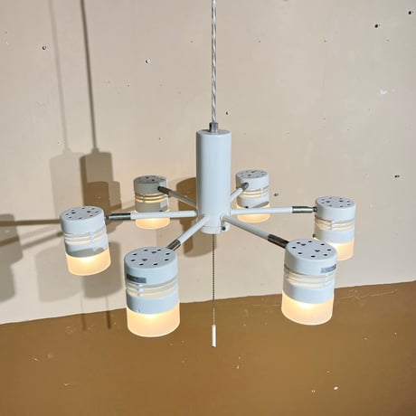JAPAN USED 6LIGHT METAL & GLASS PENDANT LAMP