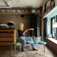 JAPAN USED METAL FRAME VINYL LEATHER STACKING STOOL