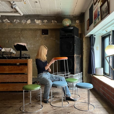 JAPAN USED METAL FRAME VINYL LEATHER STACKING STOOL
