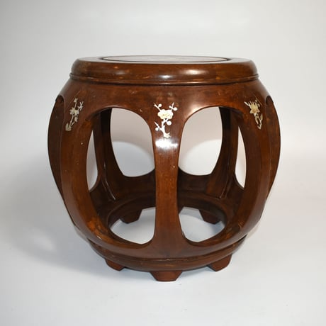 MOTHER OF PEARL WOODEN DRUM STOOL