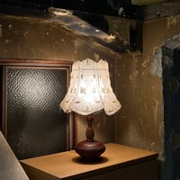 USED CAMEL SKIN SHADE WODDEN TABLE LAMP
