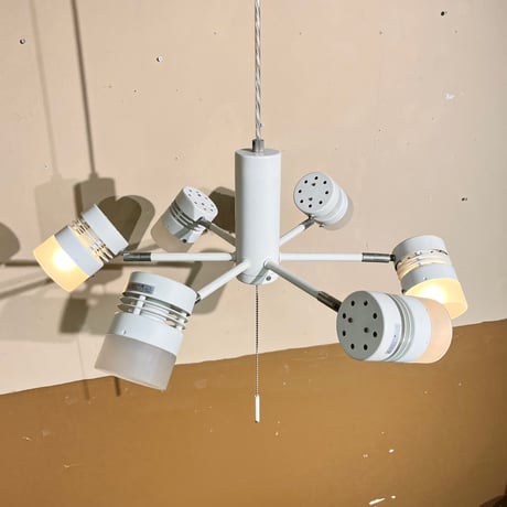 JAPAN USED 6LIGHT METAL & GLASS PENDANT LAMP