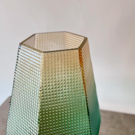 USED GLASS TEXTURE HEXAGON FLOWER VASE