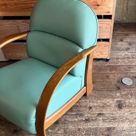 JAPAN USED WOODEN FLAME VINYL LEATHER ARMCHAIR