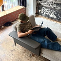 JAPAN USED “HUKLA” IRON LEG GENIUS LEATHER FABRIC SOFA