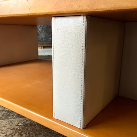 USED WOODEN & VINYL LEATHER CARRY LOW TABLE