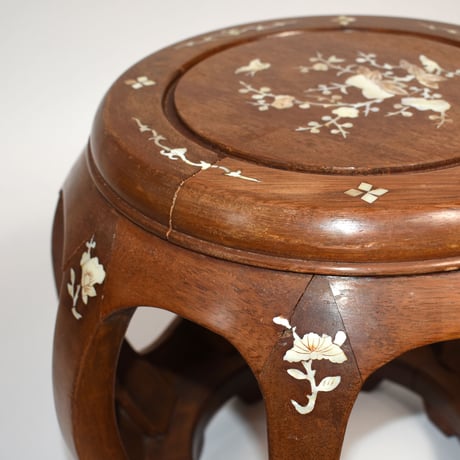MOTHER OF PEARL WOODEN DRUM STOOL