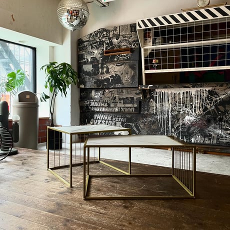 USED STEEL LEG WOODEN TOP BOARD NEST TABLE