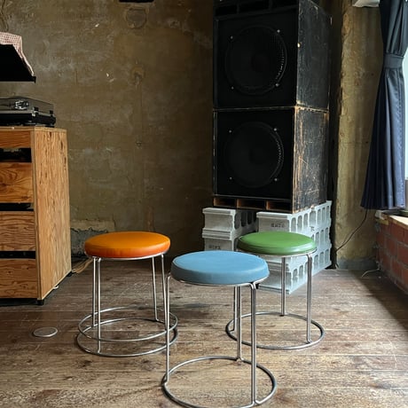 JAPAN USED METAL FRAME VINYL LEATHER STACKING STOOL