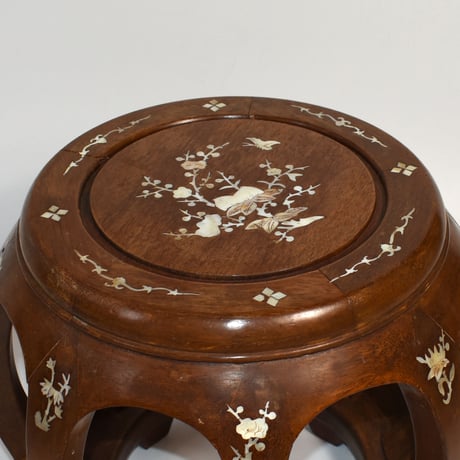 MOTHER OF PEARL WOODEN DRUM STOOL