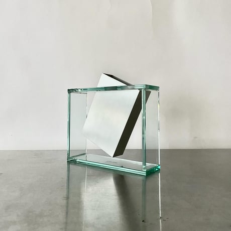 USED GLASS AND STAINLESS FLOWER VASE