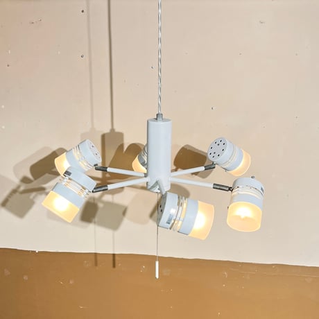 JAPAN USED 6LIGHT METAL & GLASS PENDANT LAMP