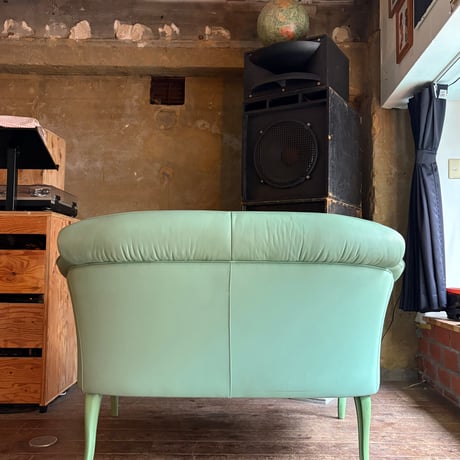 USED WOODEN FRAME VINYL LEATHER 2P SOFA