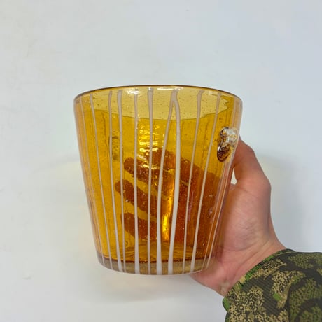 VINTAGE "VENINI" WHITE FUSED GLASS ICE BUCKET