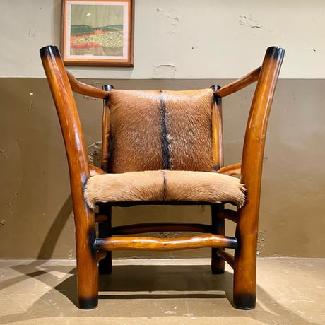USED WOODEN FRAME HARAKO LEATHER ARM CHAIR